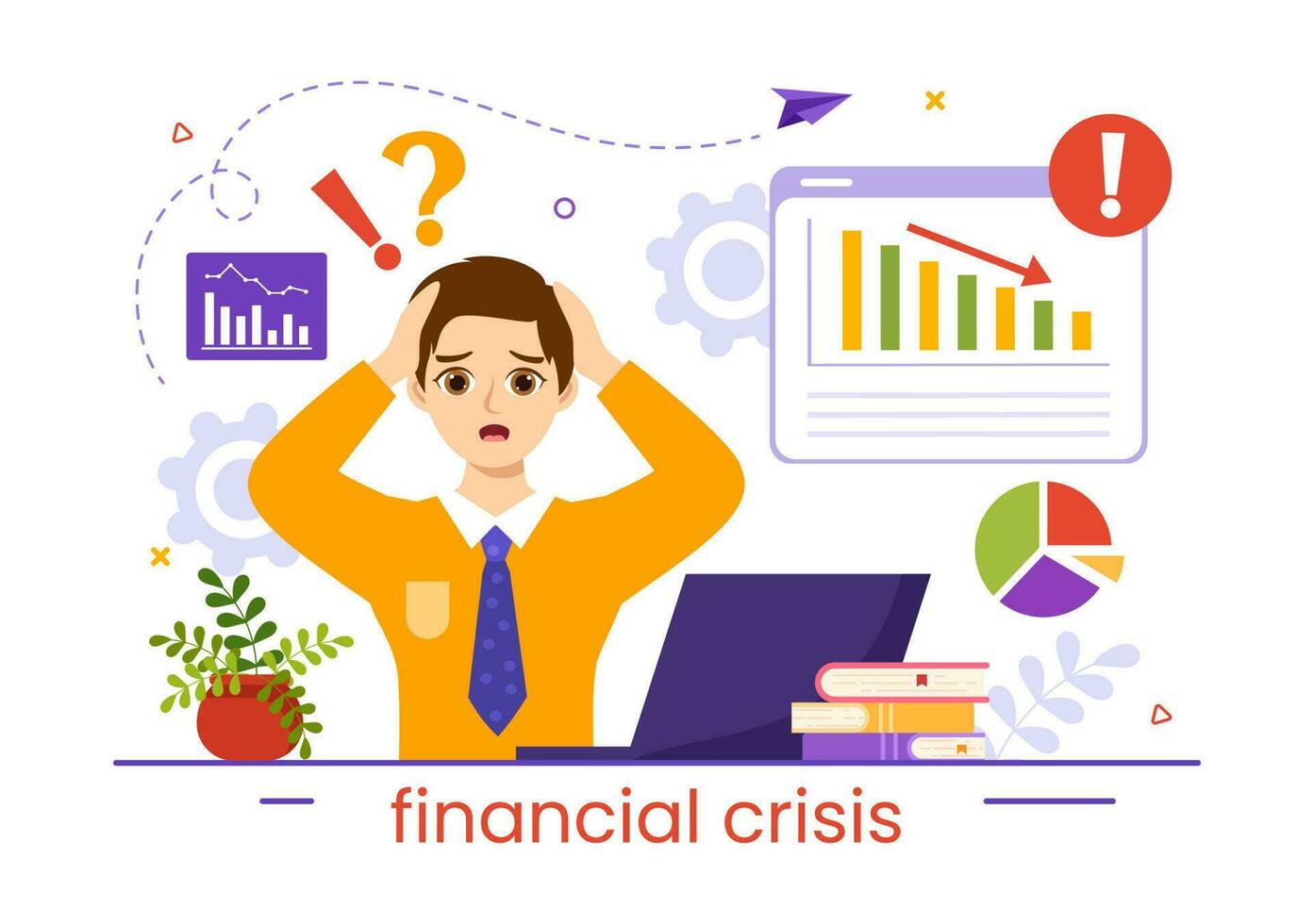 Financial Crisis Vector Illustration with Bankruptcy, Collapse of the Economy and Cost Reduction in Flat Cartoon Hand Drawn Landing Page Templates