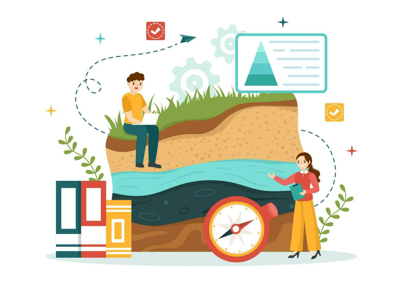 Geologist Vector Illustration with Soil Analysis and Features of the Earth for Science, Research or Expedition in Flat Cartoon Hand Drawn Templates