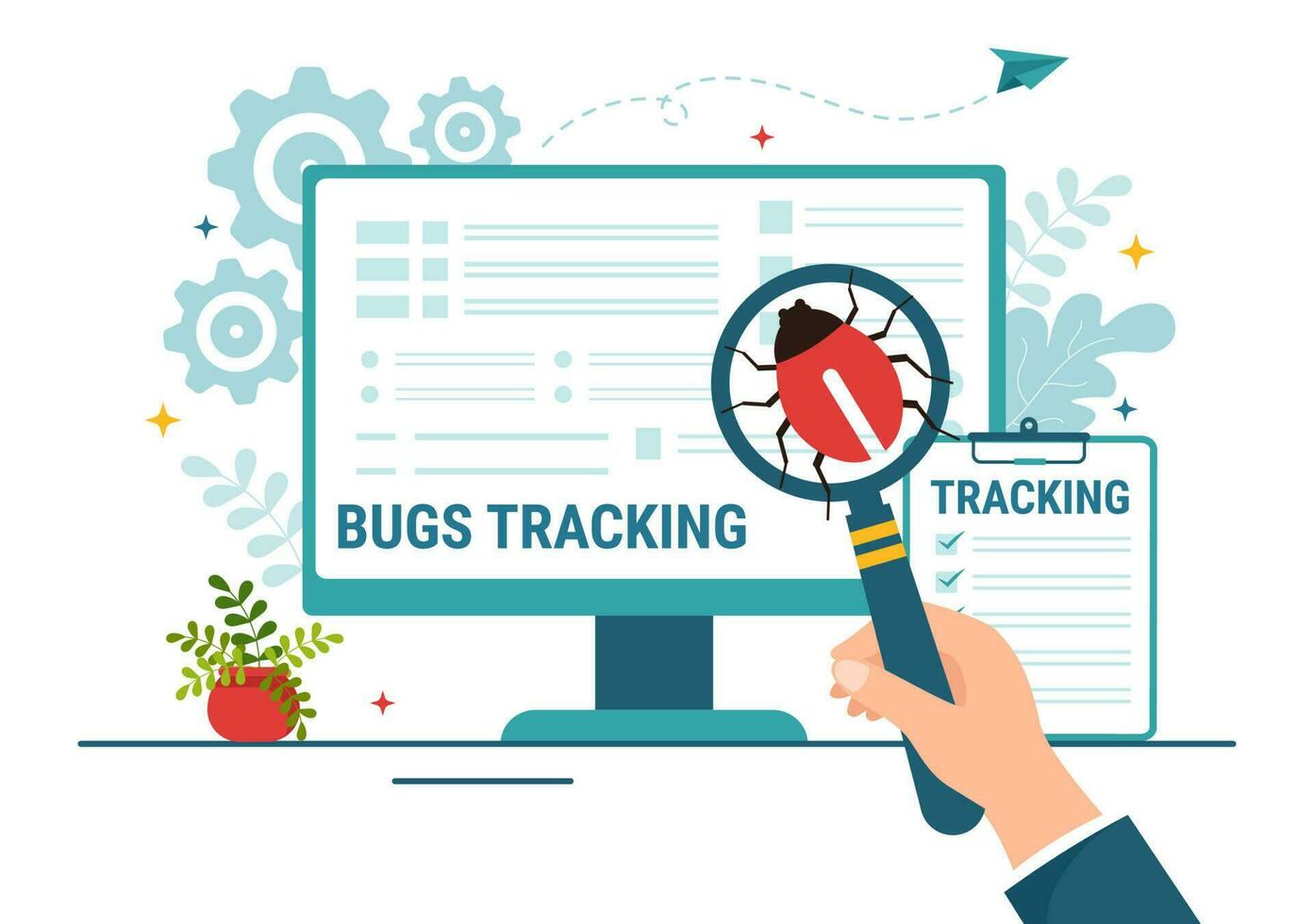 Bug Tracking Vector Illustration with Mobile Phone Protection from Computer Virus on Big Screen in Website Security Flat Cartoon Hand Drawn Templates