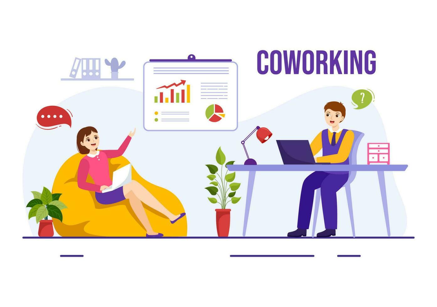 Coworking Business Vector Illustration with Colleagues Talking, Meeting and Working at the Office in Flat Cartoon Hand Drawn Landing Page Templates