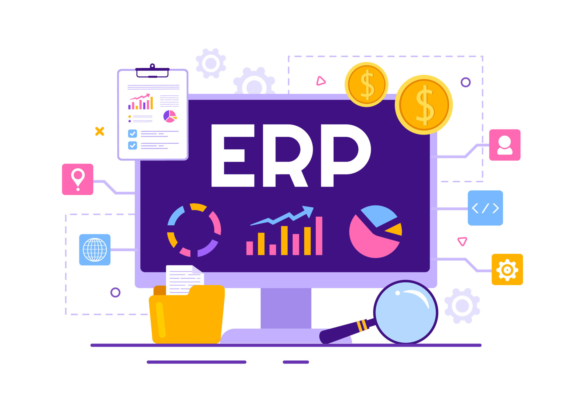 ERP Enterprise Resource Planning System Vector Illustration with