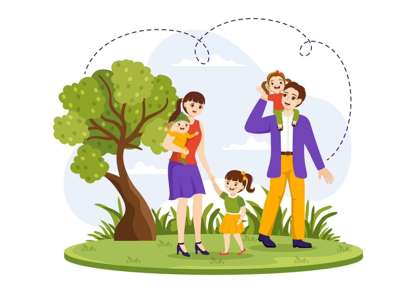 Family Values Vector Illustration of Mother, Father and Kids by Side with Each Other in Love and Happiness Flat Cartoon Hand Drawn Templates