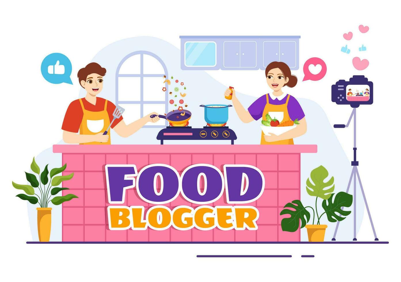 Food Blogger Vector Illustration with Influencer Review and Share it on the Blog in Flat Cartoon Hand Drawn Landing Page Background Templates