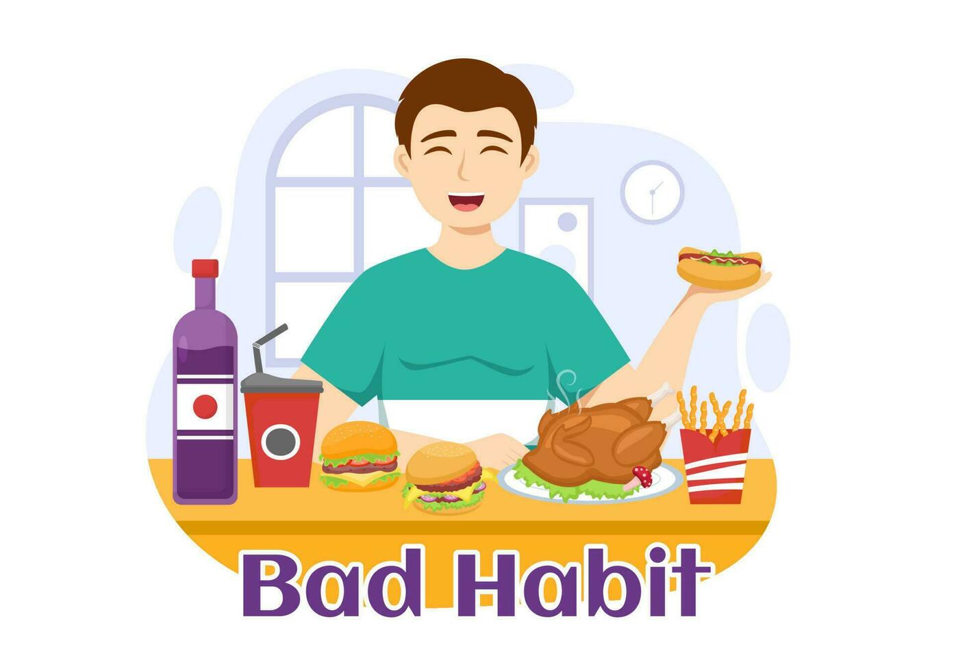 Bad Habit Vector Illustration With Unhealthy Lifestyle Like Eating Fast bad-habit-vector-illustration-with-unhealthy-lifestyle-like-eating-fast