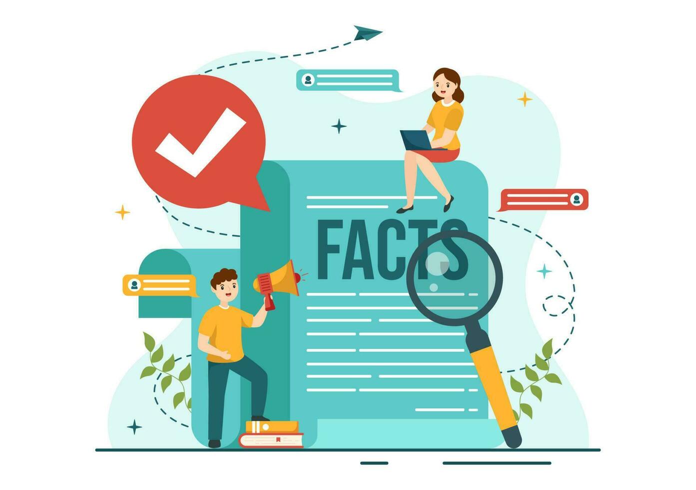 Fact Check Vector Illustration With Myths vs Facts News for Thorough Checking or Compare Evidence in Flat Cartoon Hand Drawn Landing Page Templates