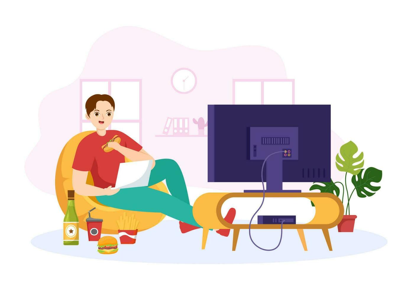 Bad Habit Vector Illustration with Unhealthy Lifestyle like Eating Fast Food or Alcohol Bottle in Flat Cartoon Hand Drawn Landing Page Templates