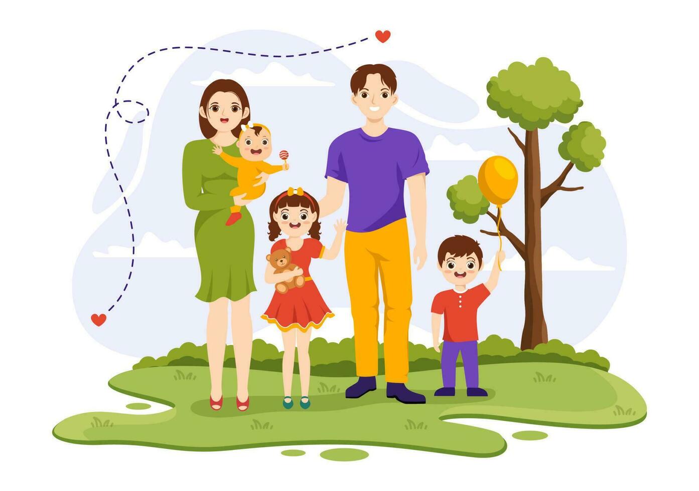 Family Values Vector Illustration of Mother, Father and Kids by Side with Each Other in Love and Happiness Flat Cartoon Hand Drawn Templates