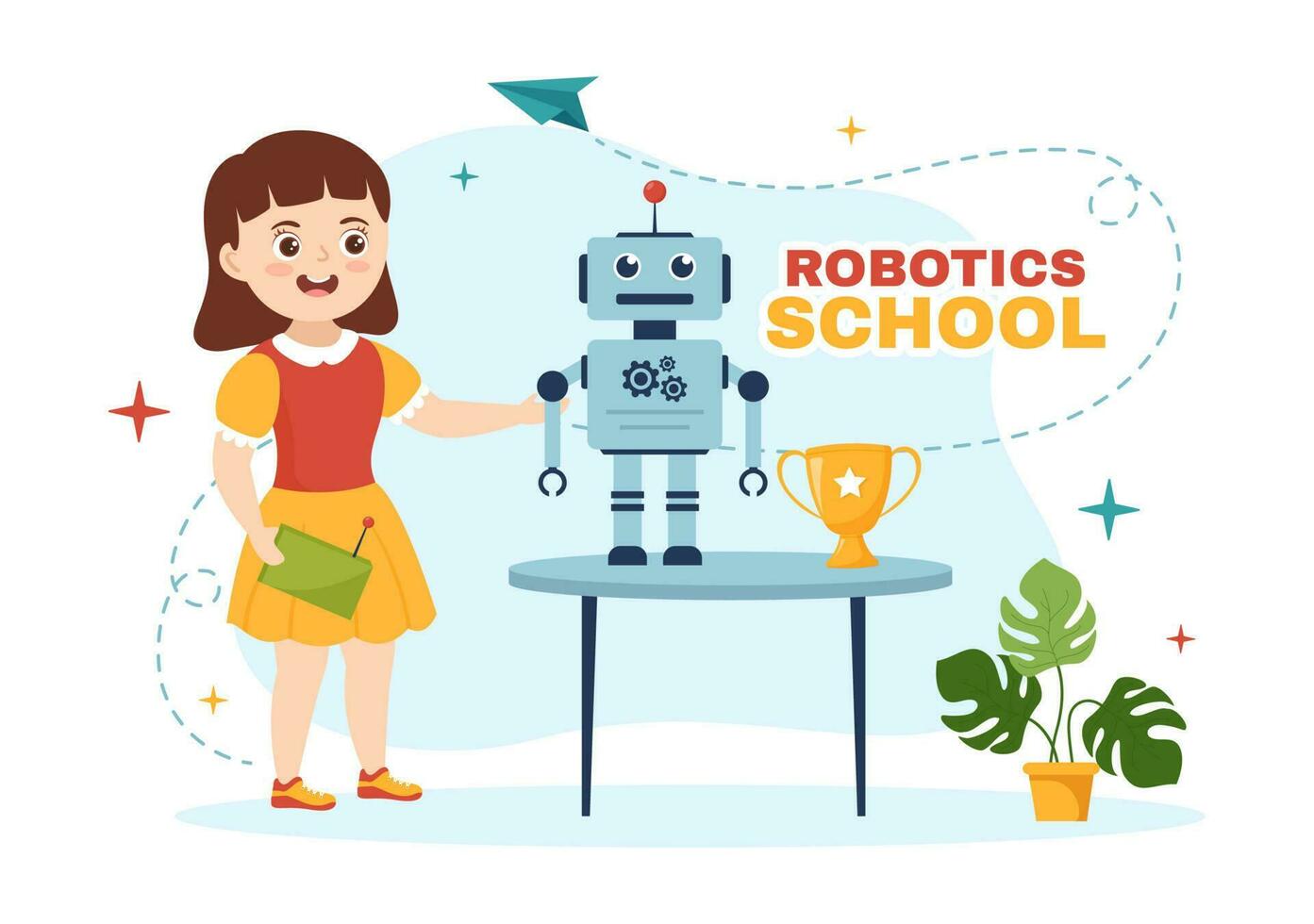 Robotics School Vector Illustration with Kids Robotic Project to ...