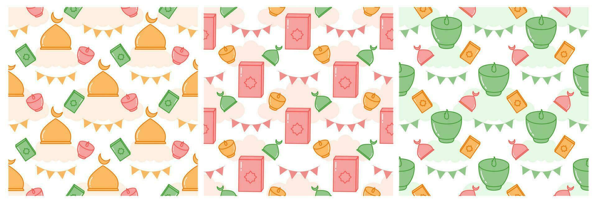 Set of Happy Islamic New Year Seamless Pattern Design Flat Illustration with Muslims Elements in Template Hand Drawn vector