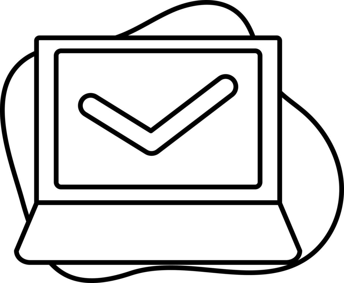 Laptop With Check Mark Icon On White Background. vector