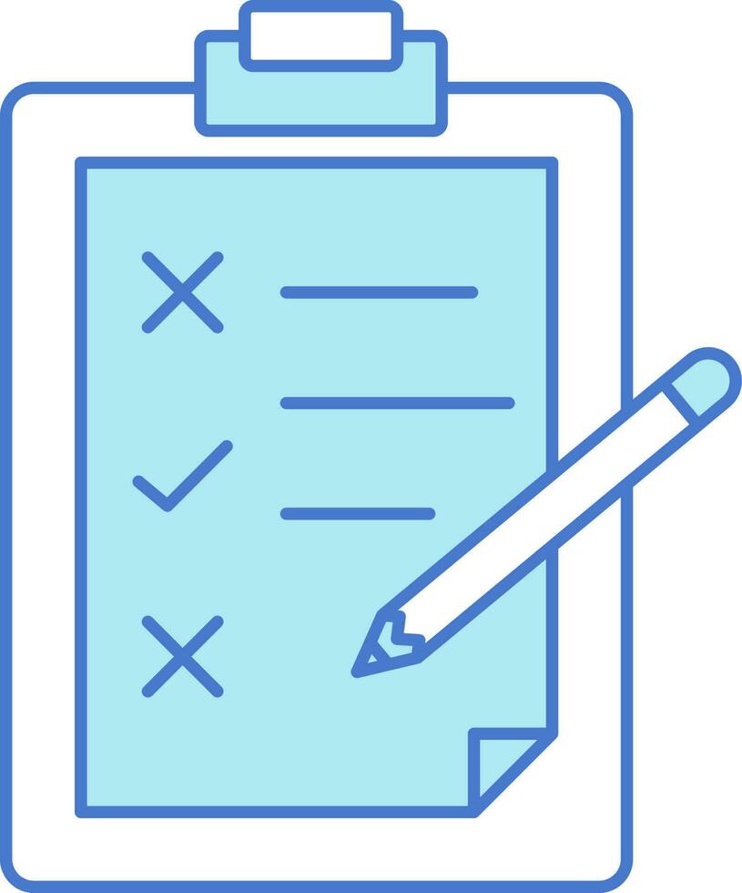 Clipboard List With Pencil Icon In Blue And White Color. vector