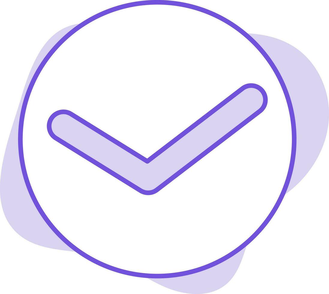 plano estilo cheque botón icono en púrpura antecedentes. vector