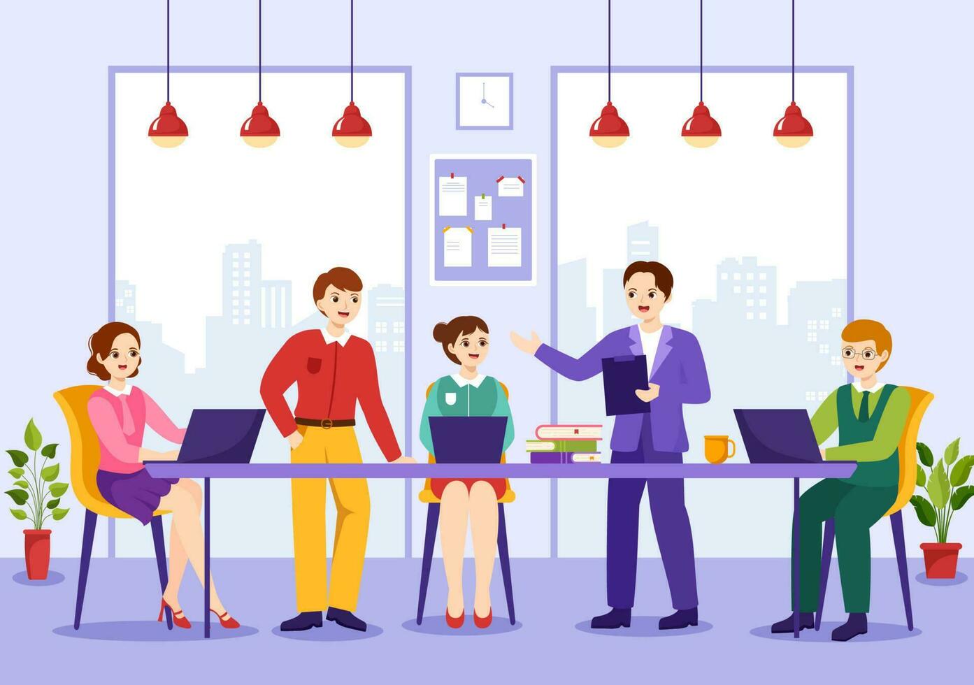 Coworking Business Vector Illustration with Colleagues Talking, Meeting and Working at the Office in Flat Cartoon Hand Drawn Landing Page Templates