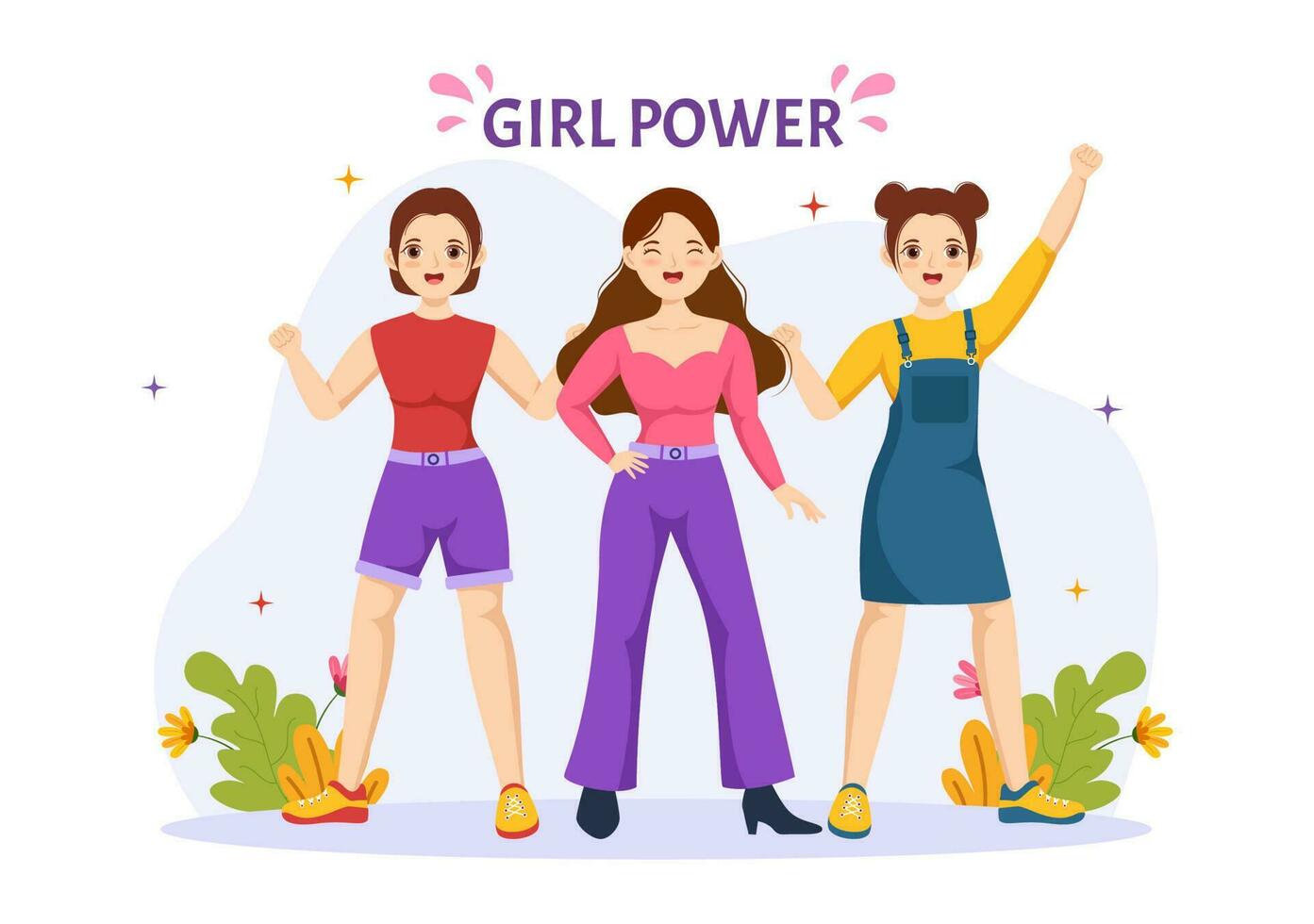 Girl Power Vector Illustration to Show Women Can Also Be Stronger and Independent in Woman Rights and Diversity Flat Cartoon Hand Drawn Templates