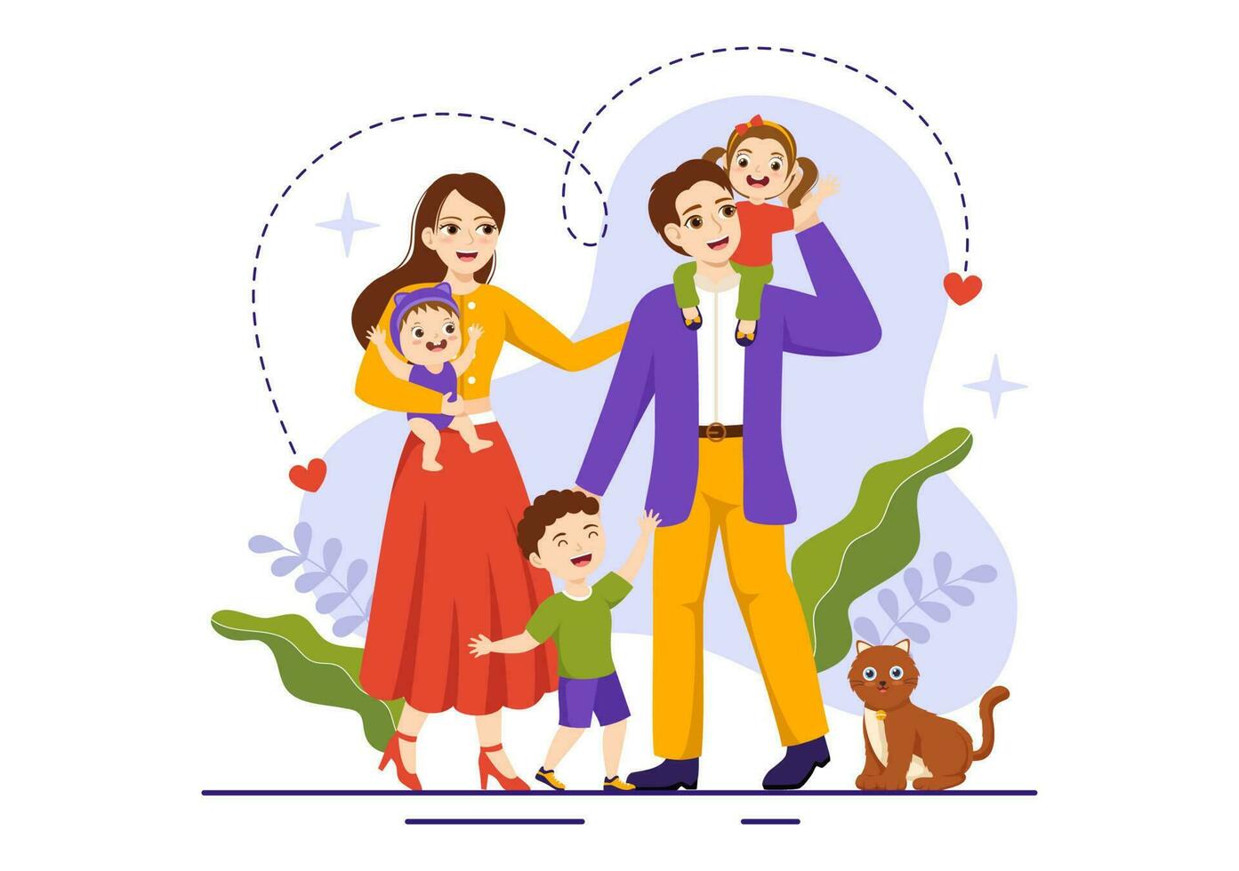 Family Values Vector Illustration of Mother, Father and Kids by Side with Each Other in Love and Happiness Flat Cartoon Hand Drawn Templates