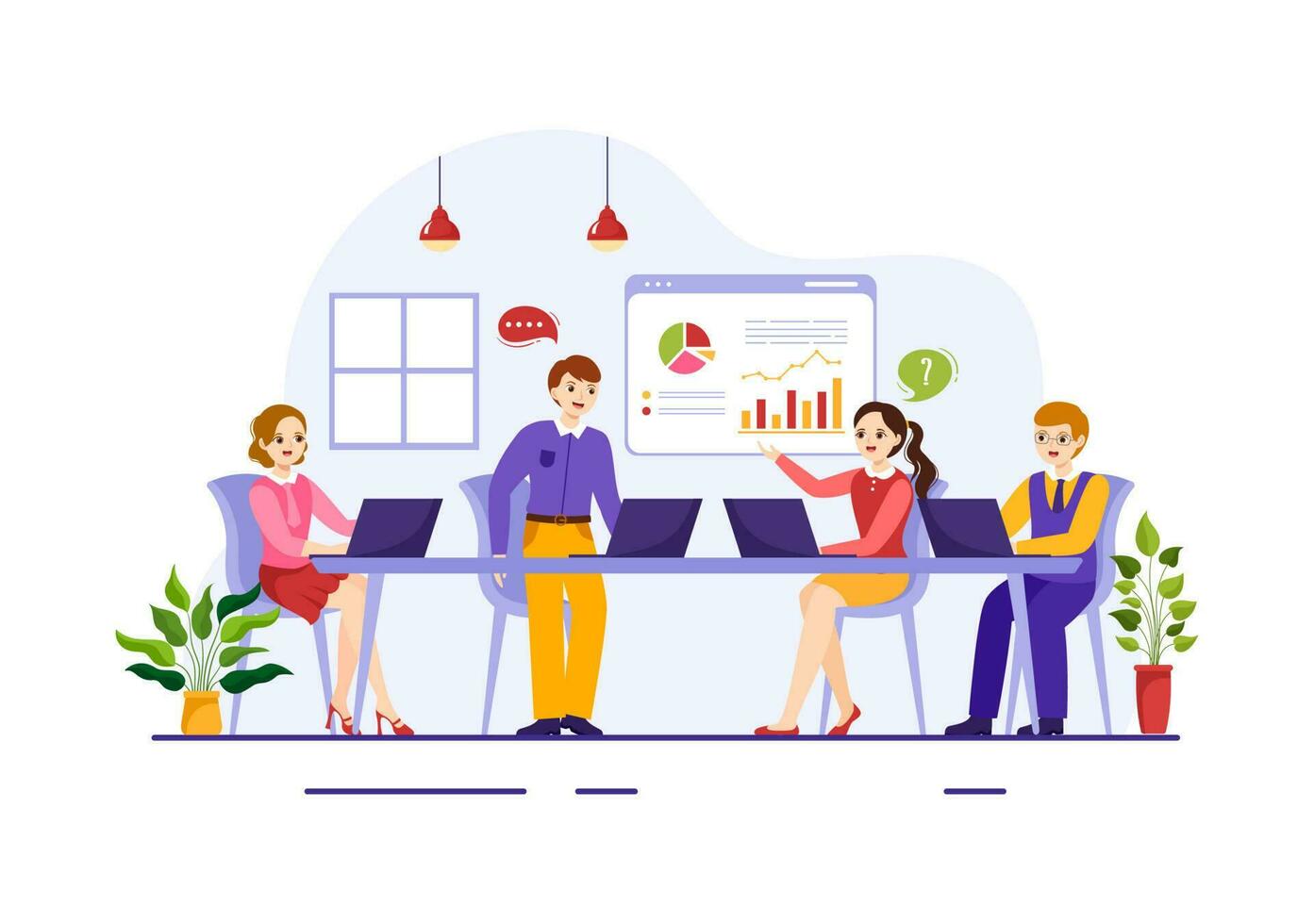 Coworking Business Vector Illustration with Colleagues Talking, Meeting and Working at the Office in Flat Cartoon Hand Drawn Landing Page Templates