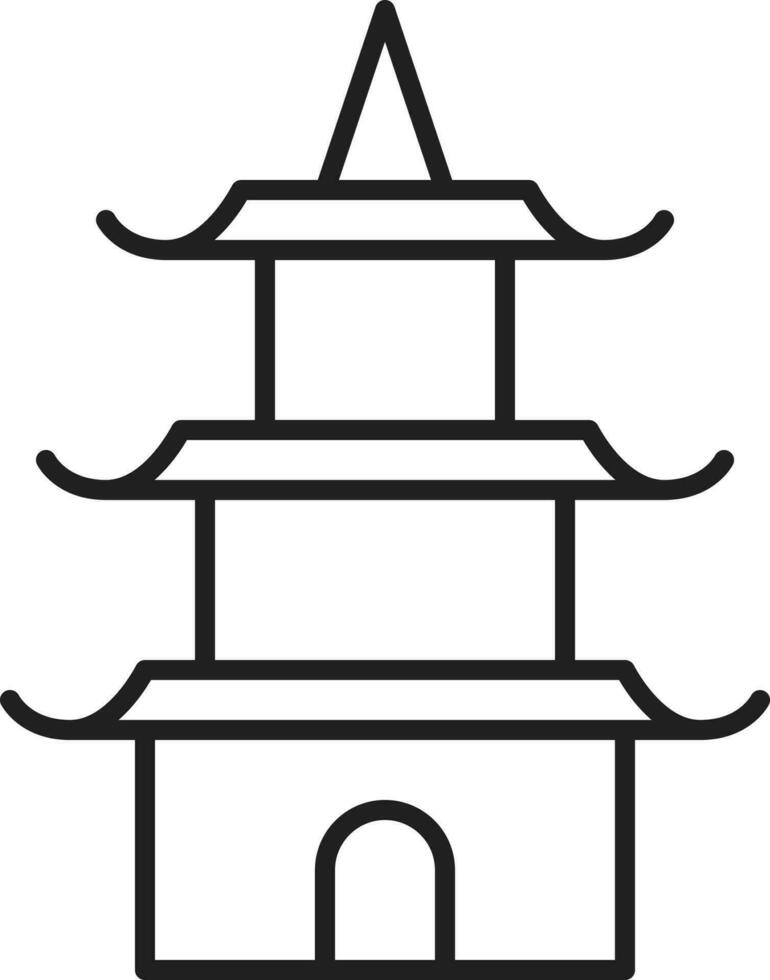 Flat Style Pagoda Icon In Line Art. vector