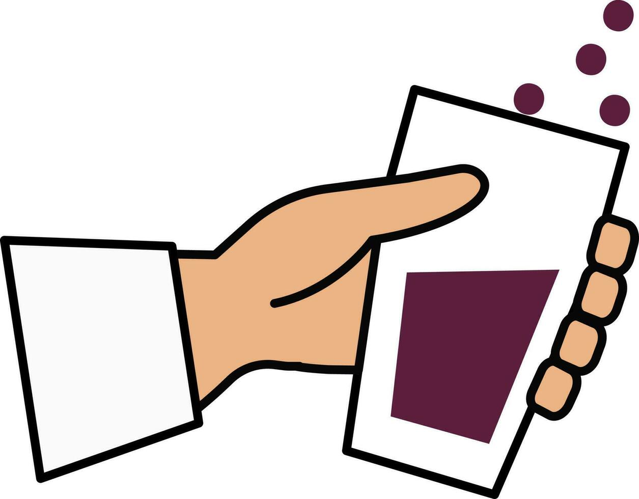 Hand Holding Drink Glass Purple And Orange Icon In Flat Style. vector