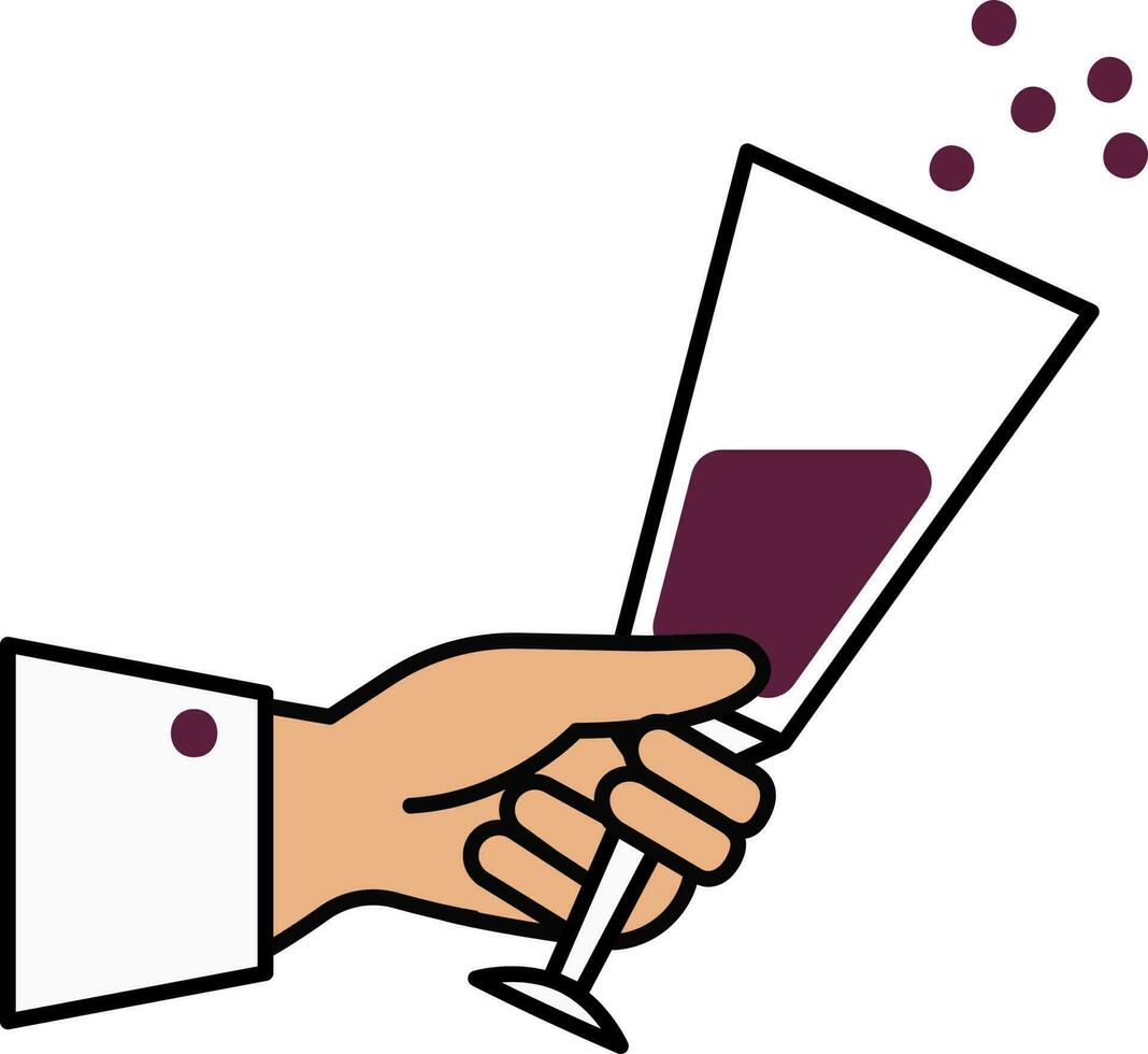 Hand Holding Drink Glass Orange And Purple Icon In Flat Style. vector