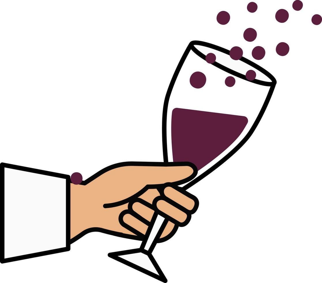 Hand Holding Drink Glass Orange And Purple Icon In Flat Style. vector