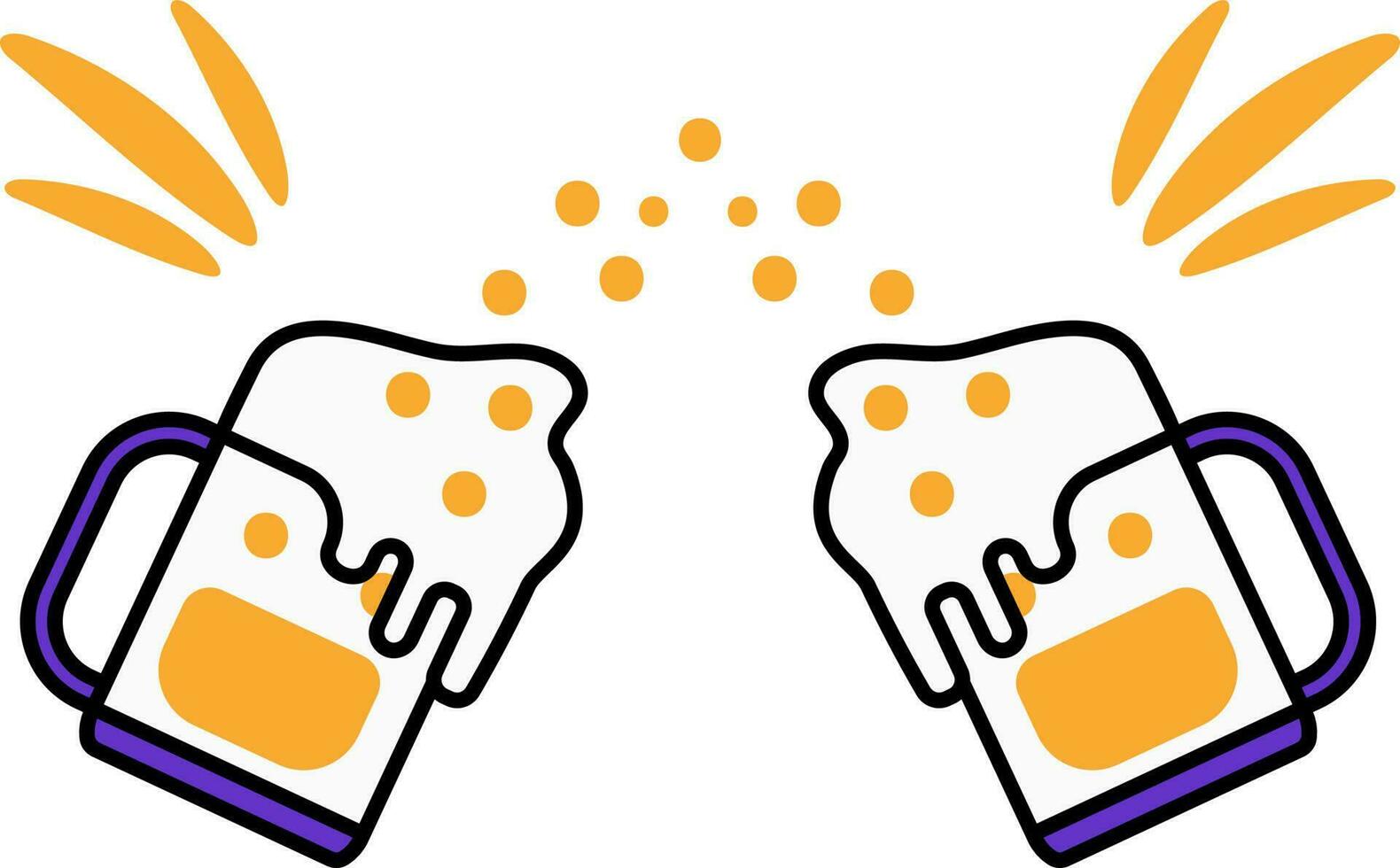 Couple Cheers Beer Mug Orange And Violet Icon In Flat Style. vector