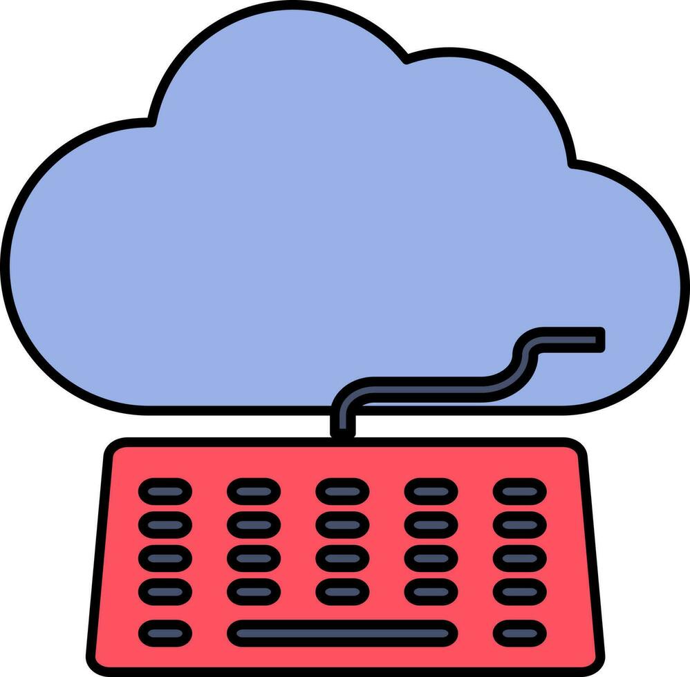 Isolated Cloud With Keyboard Icon In Blue And Red Color. vector
