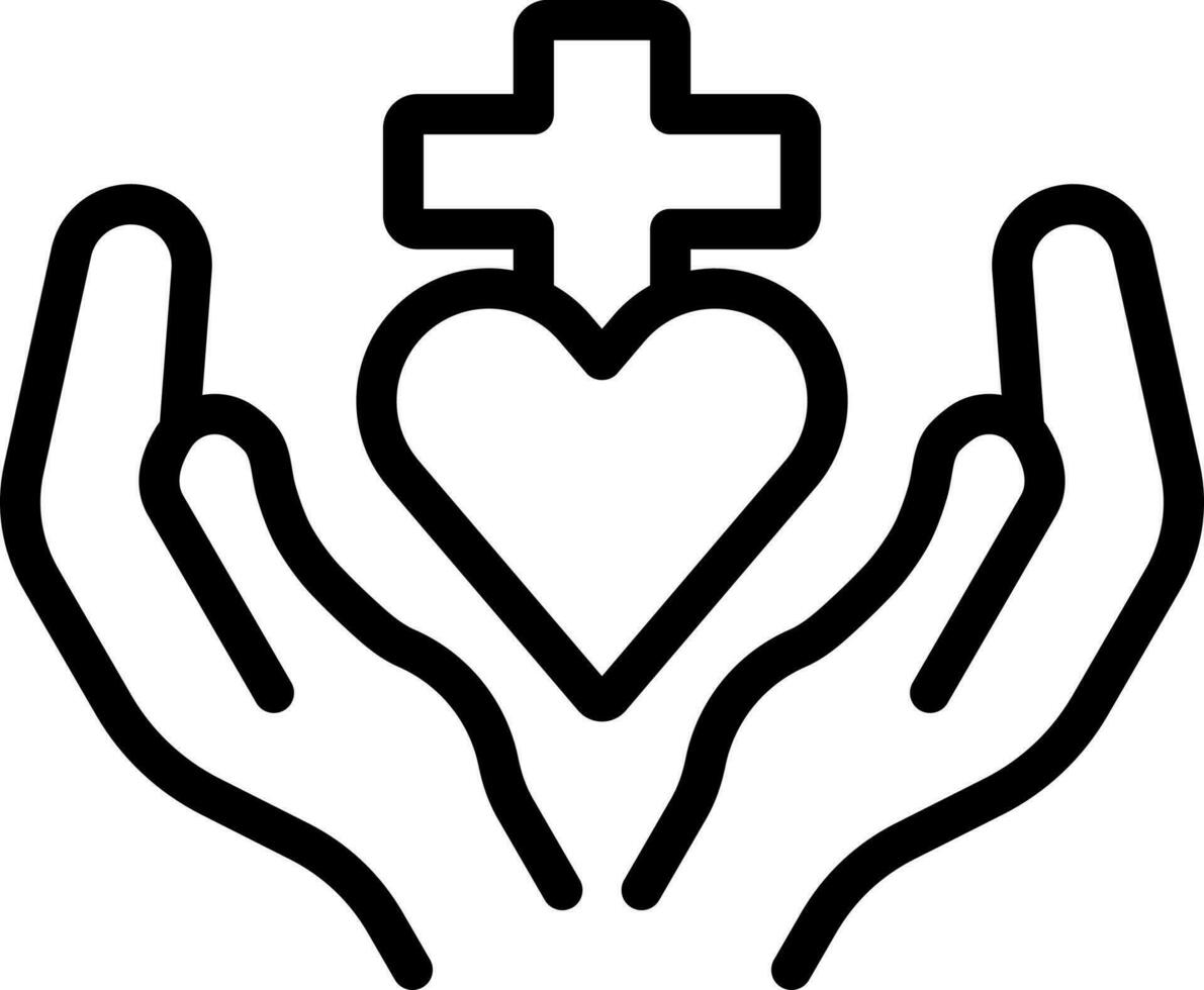 Two Hand with Christian Cross Icon in Stroke Style. vector