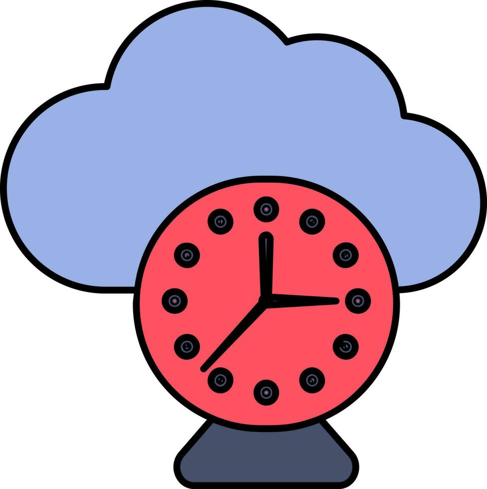 Illustration Of Cloud With Clock Icon In Blue And Red Color. vector