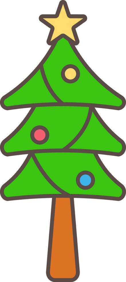 Decorated Xmas Tree Colorful Icon In Flat Style. vector