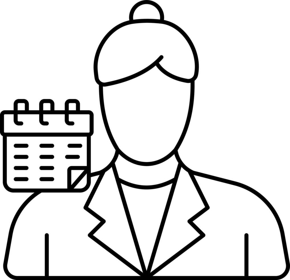 Faceless Business Woman With Calendar Icon In Thin Line Art. vector