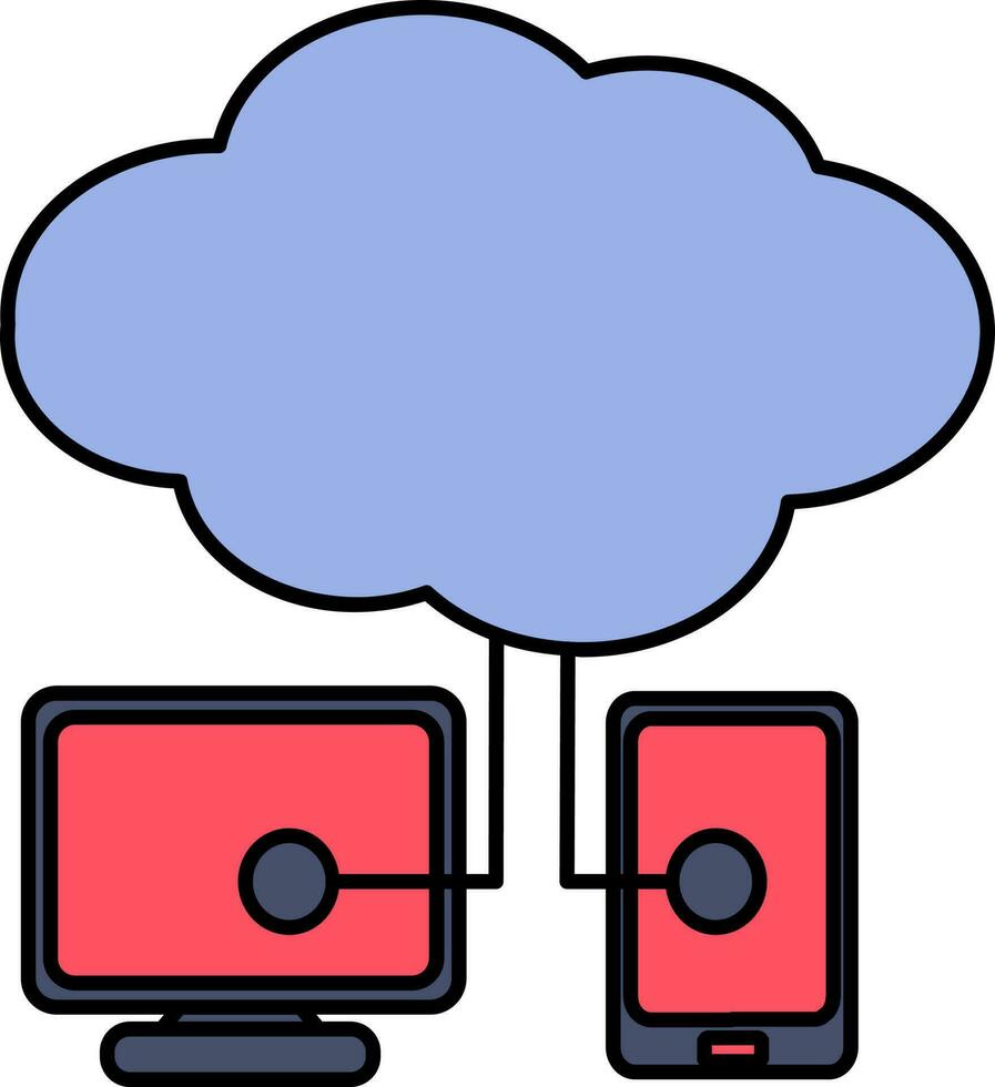 Cloud Connected Devices Icon In Blue And Red Color. vector