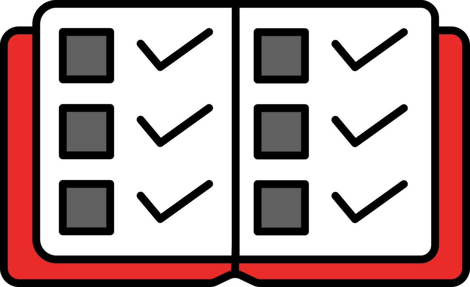 Book Check Icon In Grey And Red Color. vector