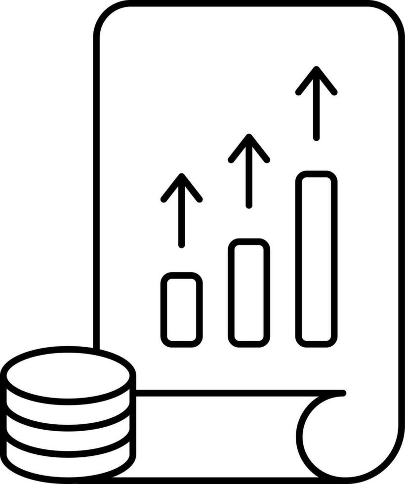 inancial Document Paper With Coins Icon In Black Line Art. vector