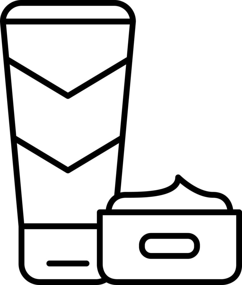 Cream Tube And Jar Icon In Black Outline. vector