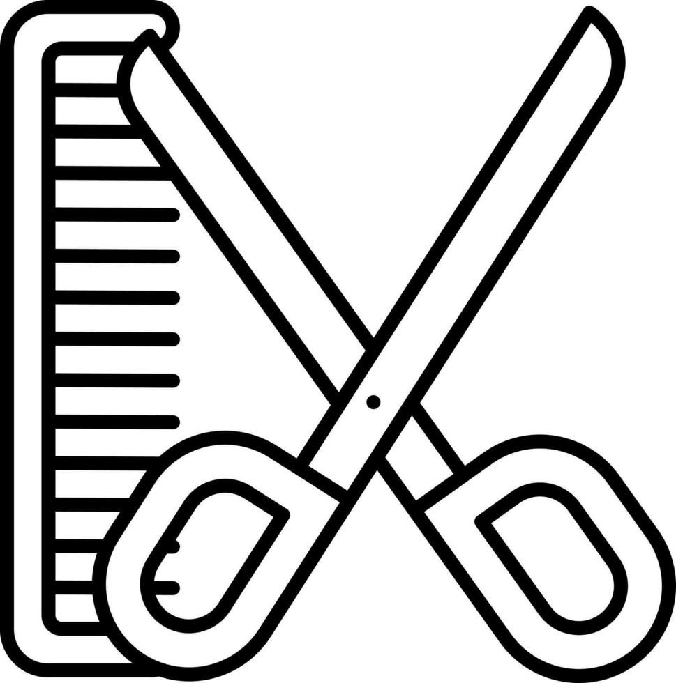 Comb And Scissors Icon In Line Art. vector