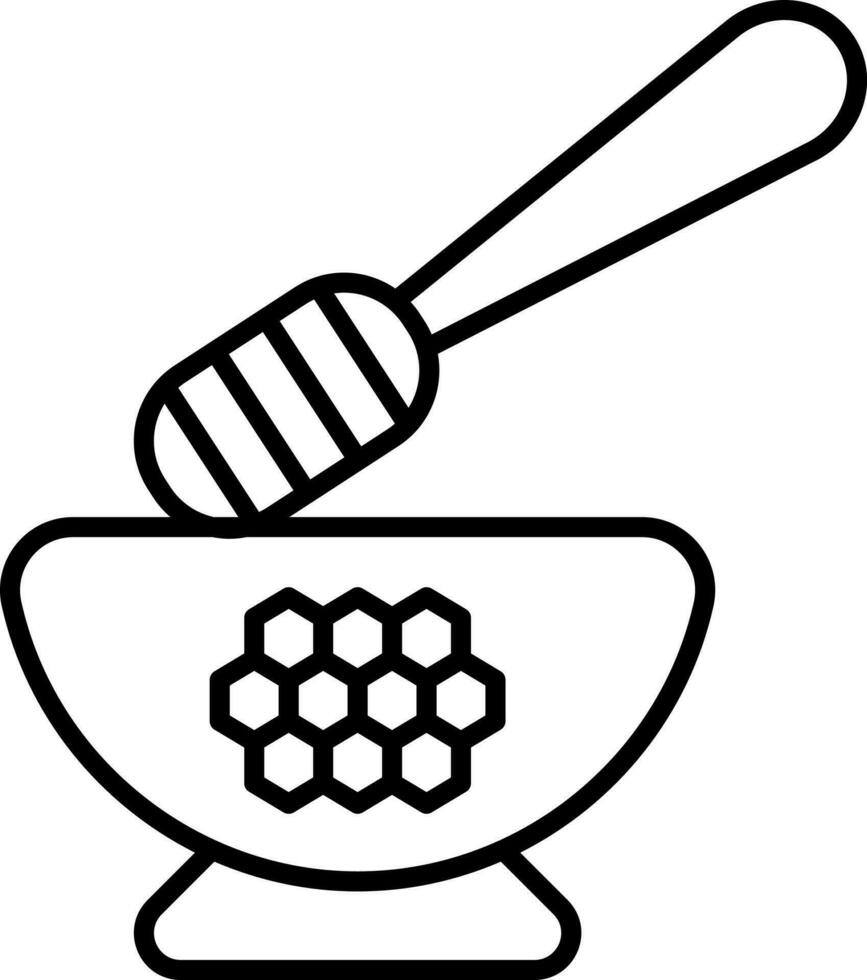 Honey Bowl Icon In Black Line Art. vector