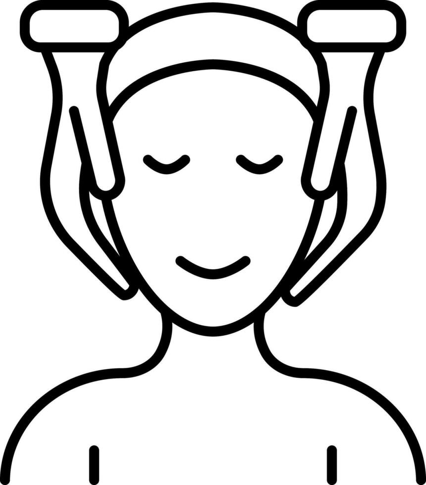 Facial Massage Icon In Black Line Art. vector