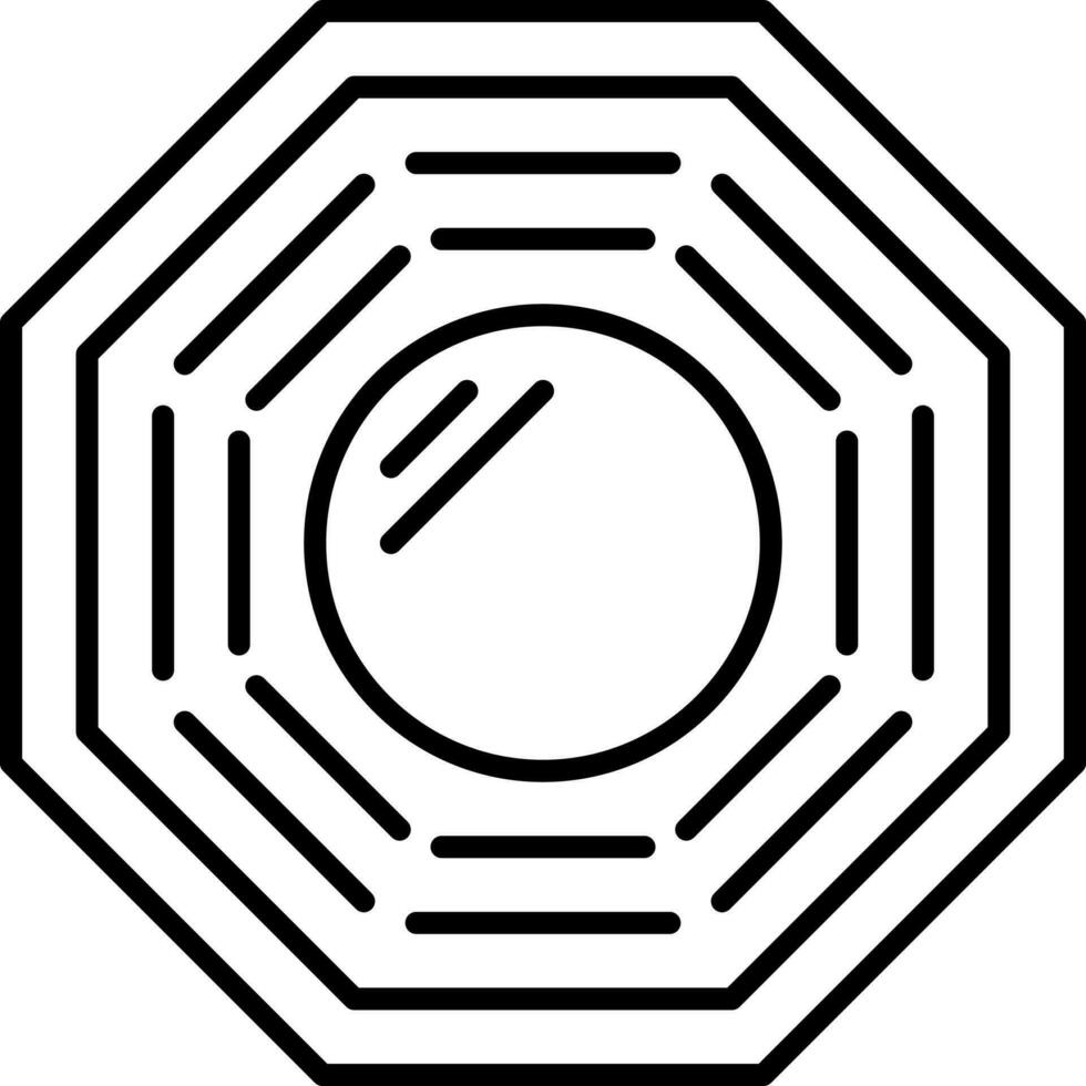 Pa Kua Mirror Icon In Black Line Art. vector