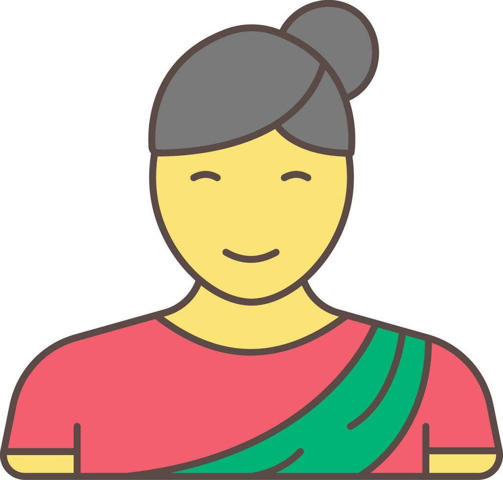 plano estilo indio mujer personaje vistoso icono. vector