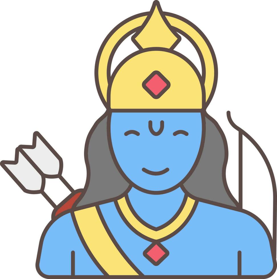 Lord Rama Character Colorful Icon In Flat Style. vector