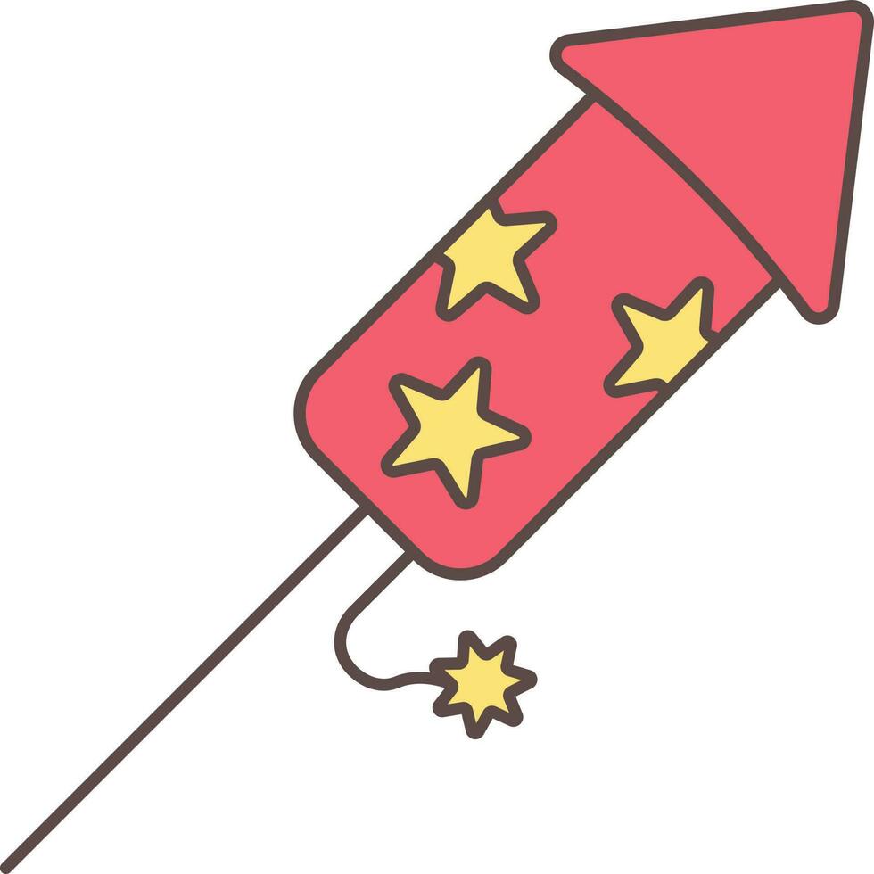 Burning Firecracker Rocket Icon In Red And Yellow Color. vector