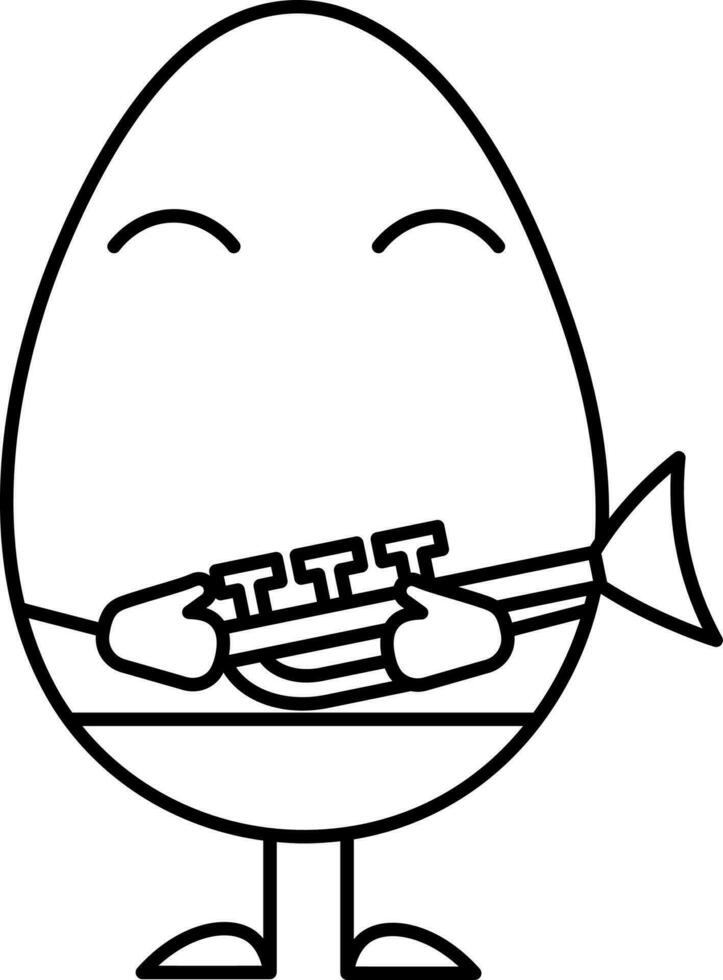 Isoltated Cartoon Egg Holding Trumpet Icon In Stroke Style. vector