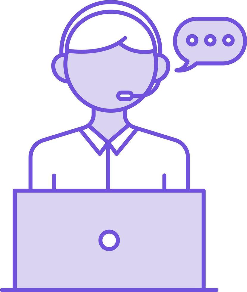 cliente cuidado utilizando ordenador portátil icono en púrpura y blanco color. vector