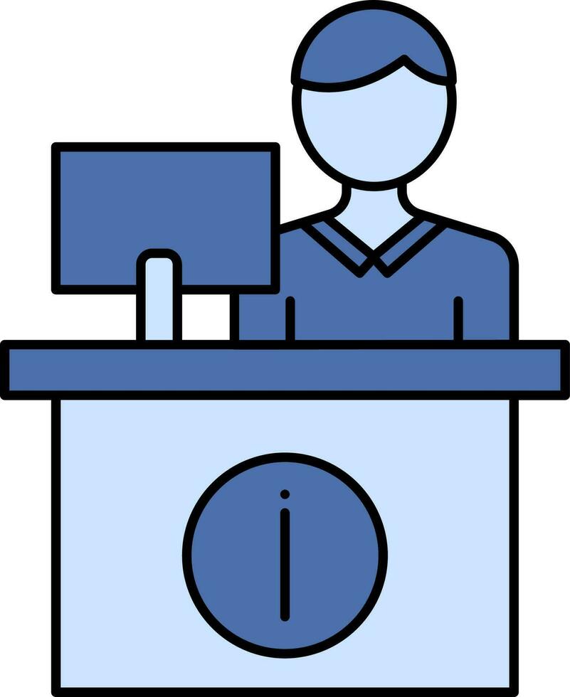 información o recepción mostrador icono en azul color. vector