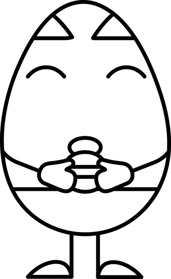 Cartoon Egg Eating Burger Icon In Thin Line Art. vector