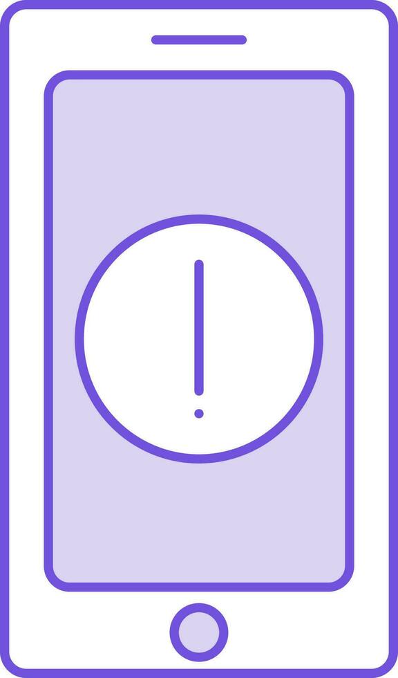 Smartphone With Warning Icon In Purple And White Color. vector
