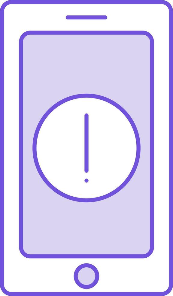 Smartphone With Warning Icon In Purple And White Color. vector