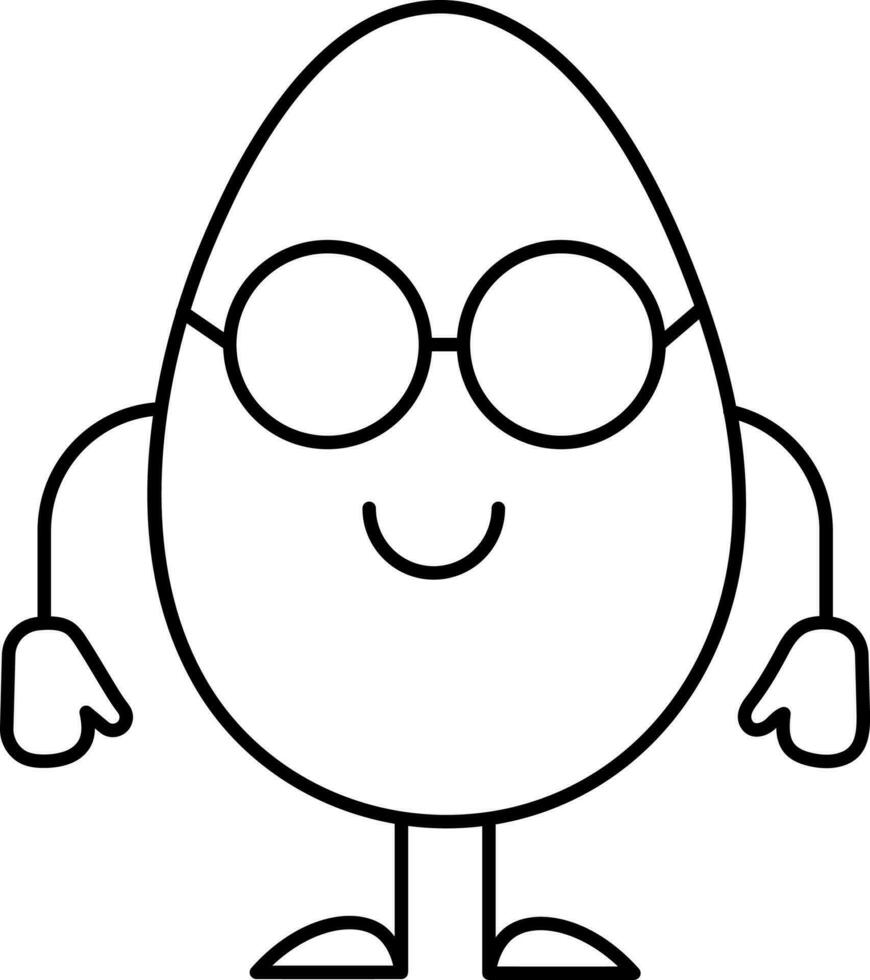 Stroke Style Cartoon Egg Wearing Sunglasses Icon. vector