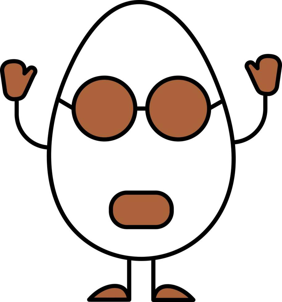 Cartoon Shocked Egg Wear Goggles Icon In Brown And White Color. vector