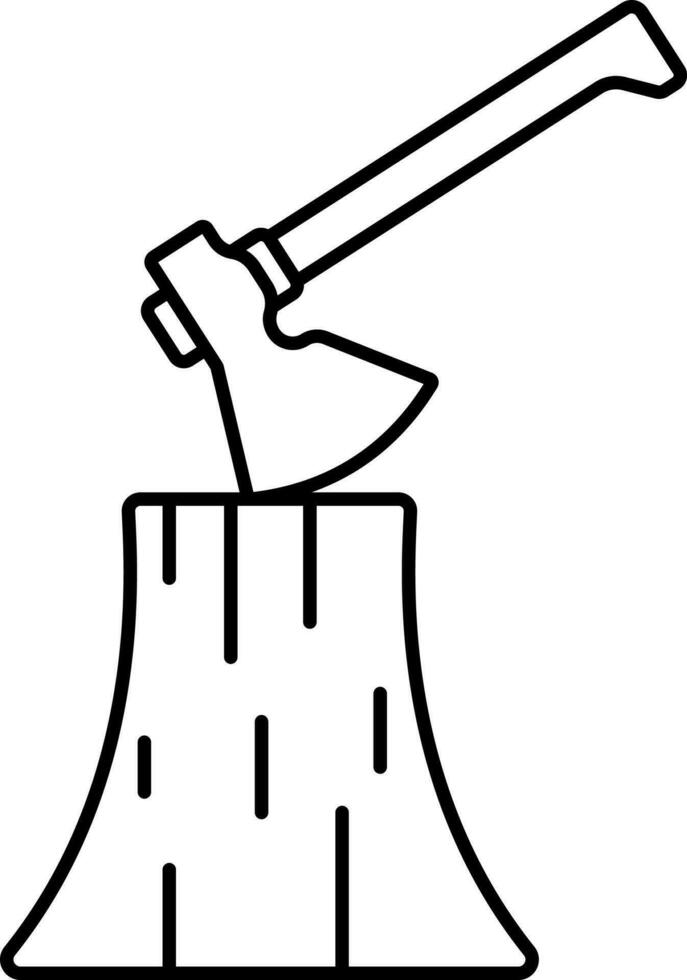 Axe On Log Icon In Black Line Art. vector